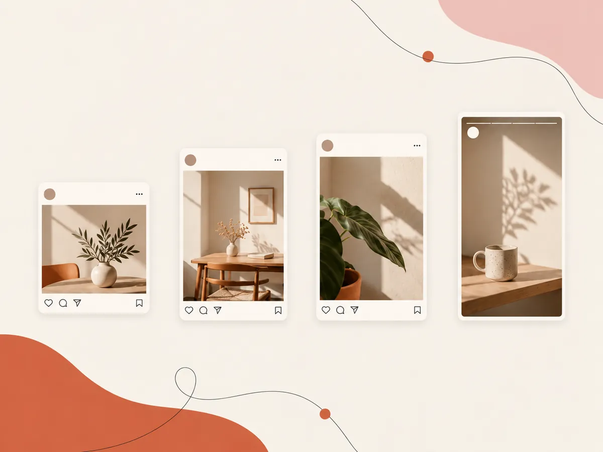 confronto visivo tra un post Instagram quadrato 1080x1080, verticale 1080x1350, verticale 1080x1440 e Stories 1080x1920